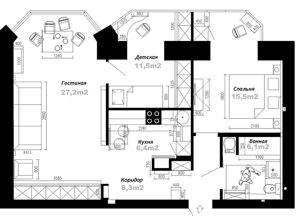Хрущевка: перепланировка из 2-комнатной в 3-комнатную